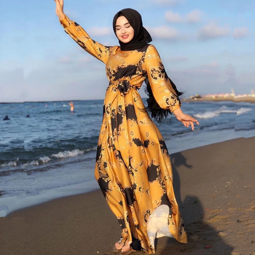 Vestido musulmán para mujer, Vestidos de Ramadán Eid Mubarak, Abaya de satén, Dubai, Turquía, Hijab musulmán