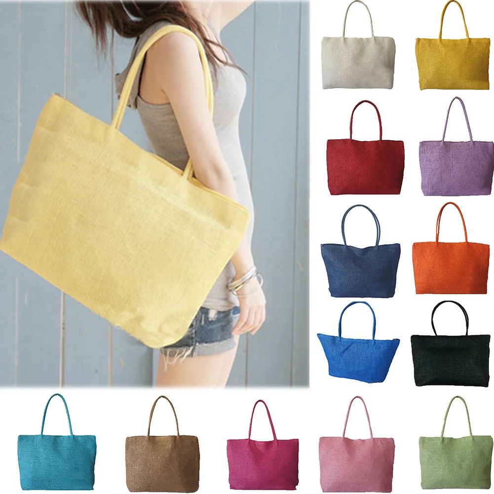 New Fashion Women Handbag Simple Candy Color Large Straw Beach Bag Women Casual Shoulder Bag