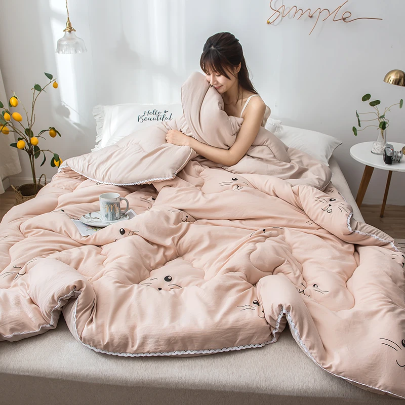 

New Design Winter Thick Comforter Air Conditioner Comfortable Warm Quilts Japanese Style Cotton Infiiling Jersey Duvet Comforter