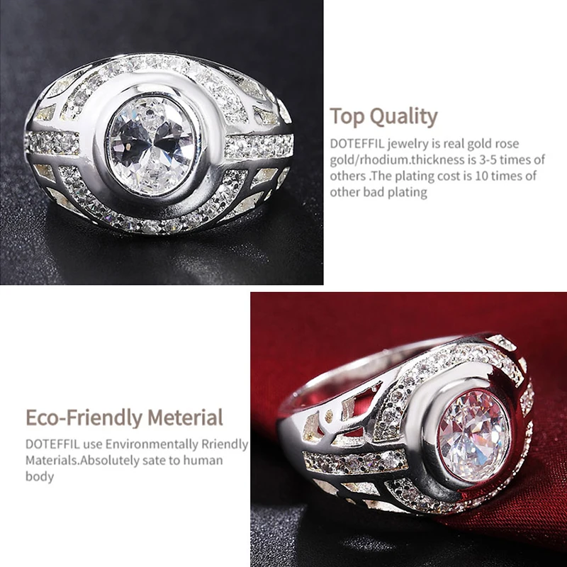 DOTEFFIL 925 Sterling Silver Crystal AAA Zircon Klasyczny pierścionek dla kobiet Moda Ślub Zaręczyny Impreza Prezent Urok Biżuteria — zdjęcie 7