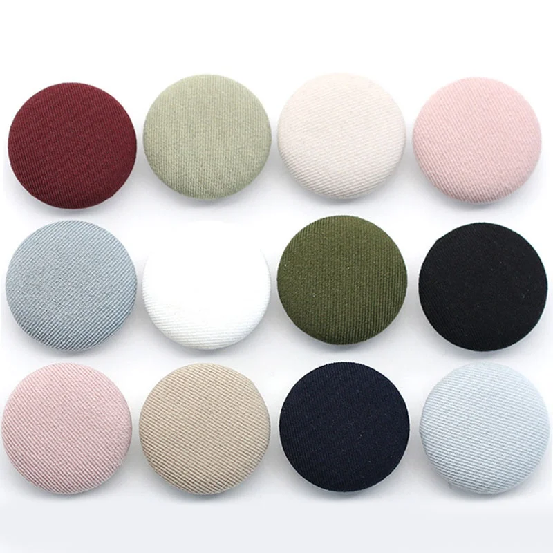 10Pcs Round Fabric Covered Metal Buttons Dress Shirt Cloth Shank Buckle Sewing Accessories Clothing DIY Decorative