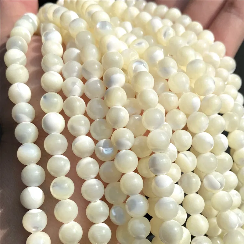 6/8/10/12mm Natural Shell Beads White Mother of Pearl Freshwater Loose Round Beads For Jewelry Making DIY Bracelet Necklace 15\