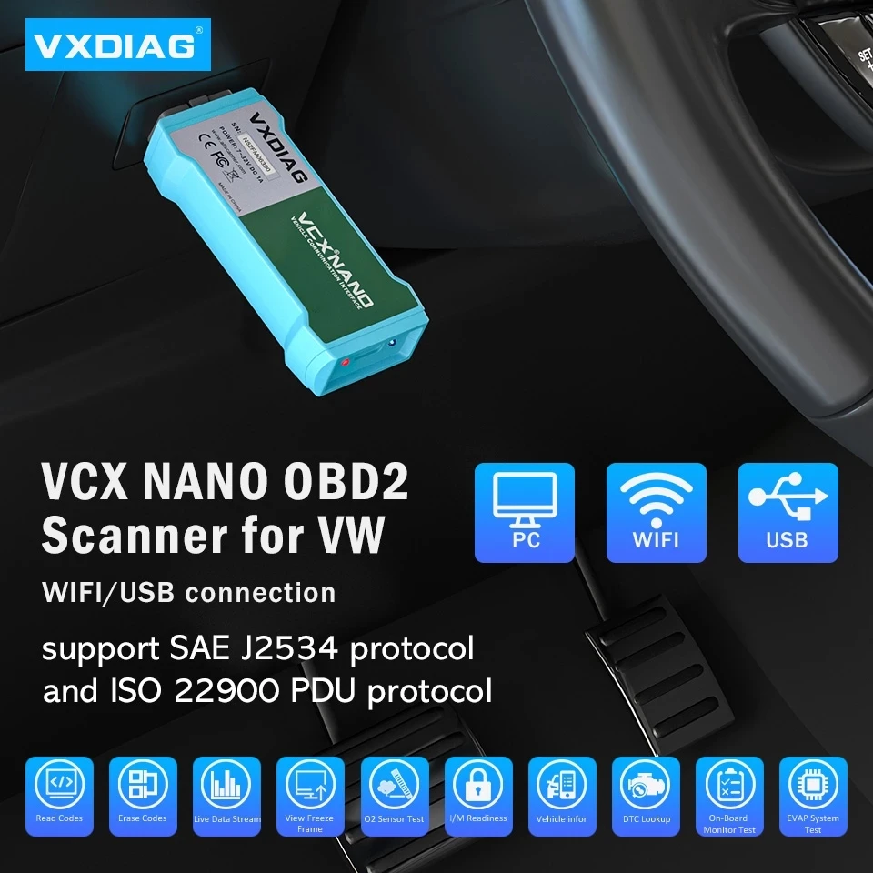 VXDIAG NANO NX100 For VW Car OBD2 Scanner ECU Coding All System Car Diagnostic Tool J2534 Programming as 6154 5054 For VW Audi