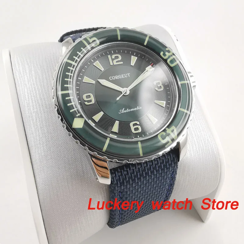 45mm Corgeut Luminous Mechanical Watches Green Dial Automatic Diver Watch-CA47