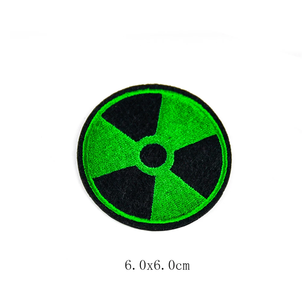 New Arrival Nuclear Dangerous Sign Skull Radioactive Patch Embroidery Sewing Eellow Green Iron on Applique DIY Fabric Sticker