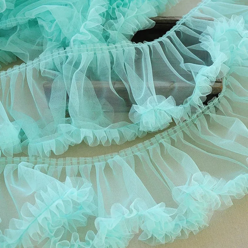 New Pleated 3D Applique Trim Tulle Lace Fabric DIY Wedding Dress Lolita Fluffy Party Skirt Home Textile Sewing Accessories