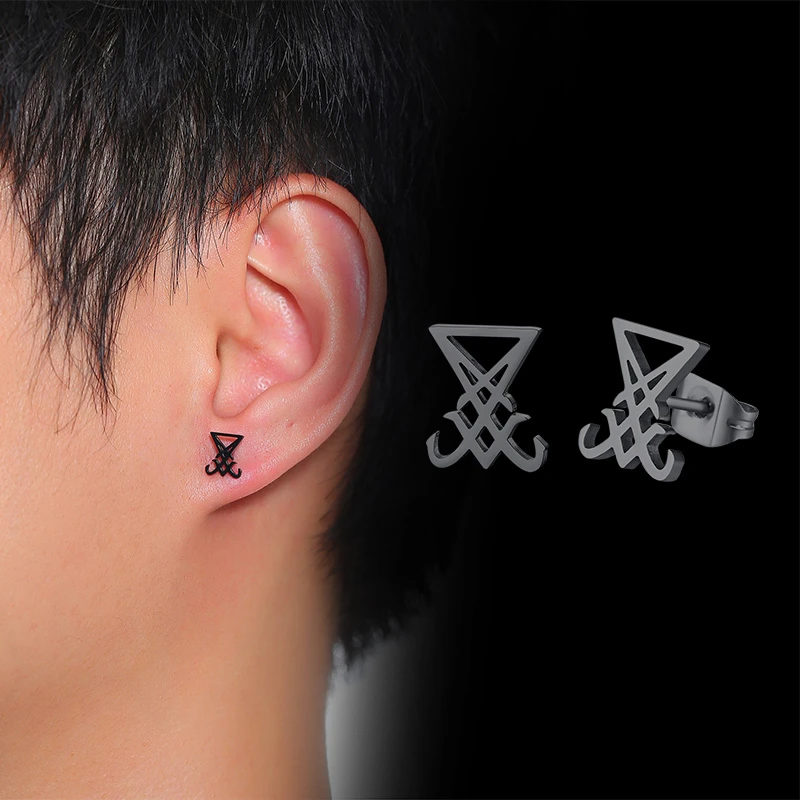 Vnox Men Lucifer and Satan Stud Earrings for Women Black and Color Stainless Steel Unisex Jewelry brincos masculinos