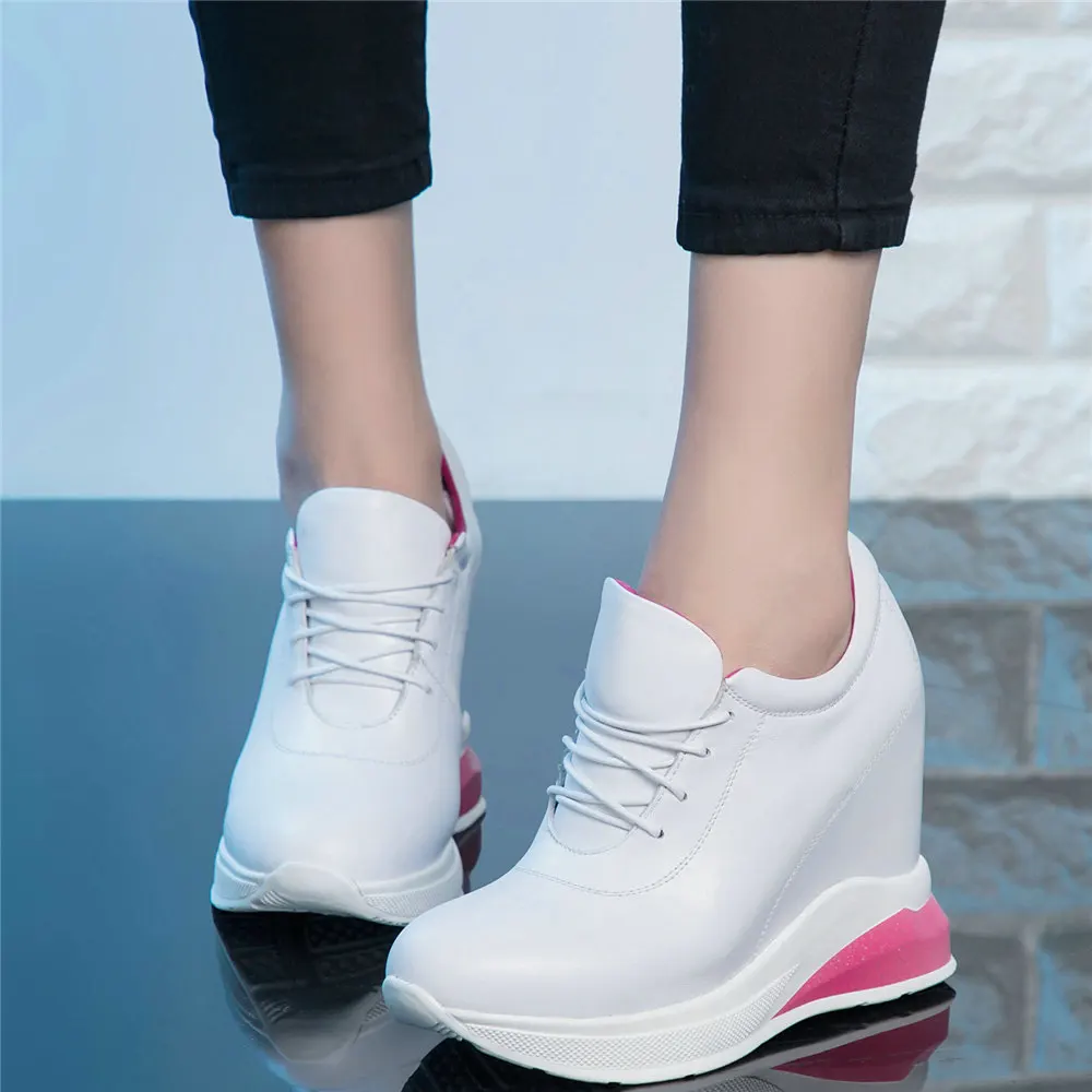 

Fashion Sneakers Women Lace Up Genuine Leather Wedges High Heel Ankle Boots Female Round Toe Platform Oxfords Shoes Casual Shoes