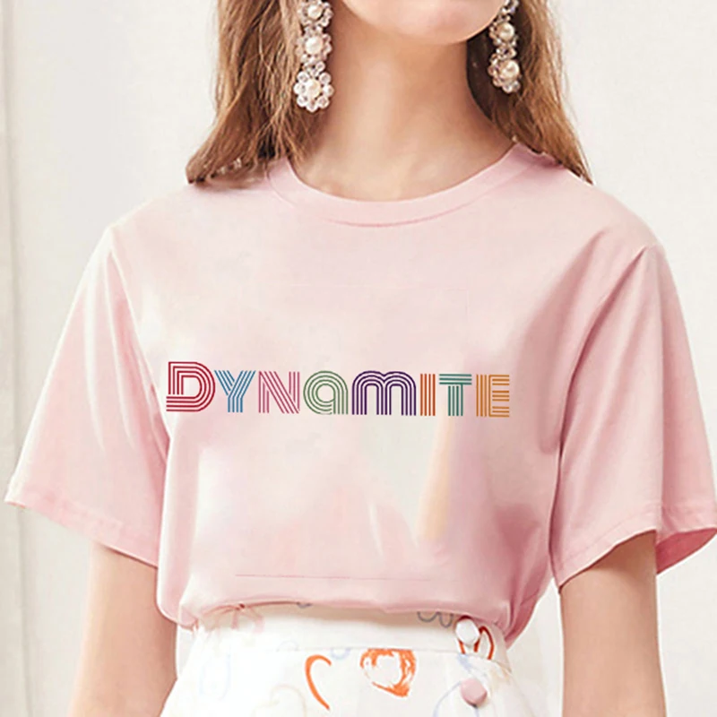 New Album DYNAMITE Print Women's T-shirt Kpop Korean Style Short Sleeve Cute Korean Casual Hip-hop Short Sleeve Top,Drop Ship