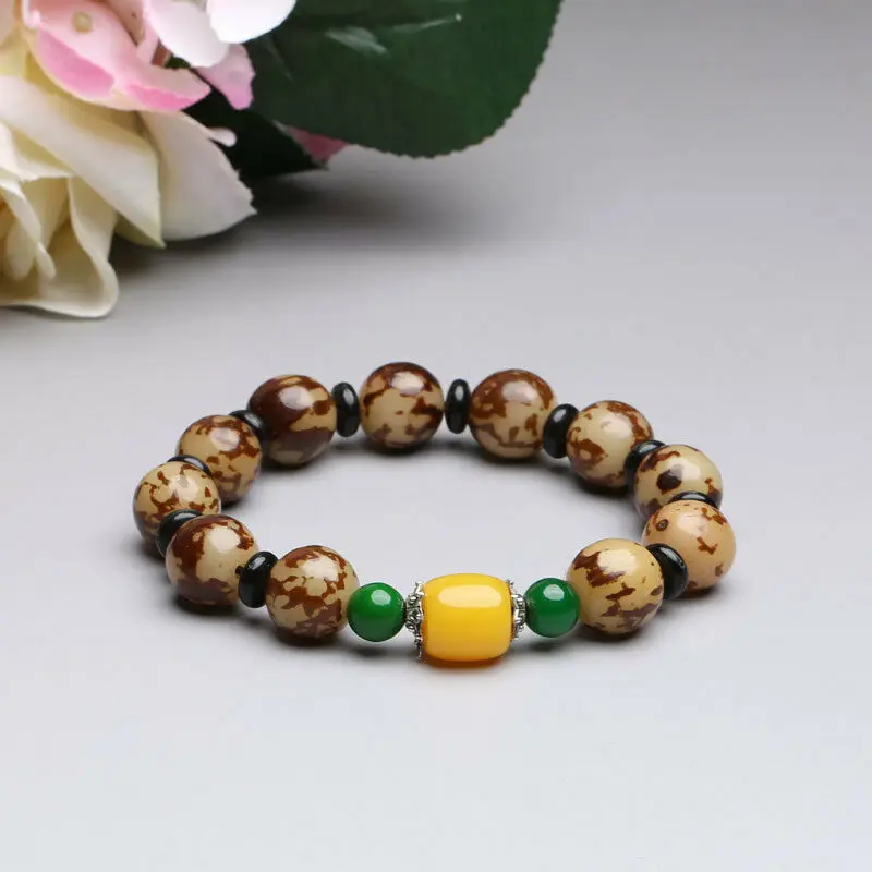 12mm Flower Bodhi & Beeswax Beads Tibetan Buddhism Bracelet