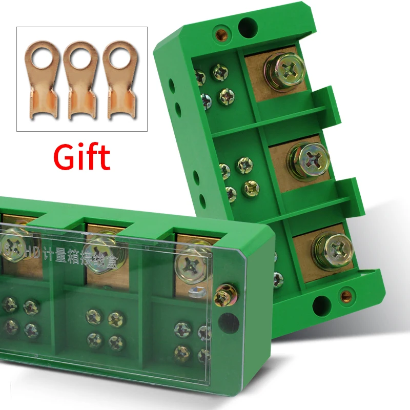 1pcs Connection Distribution Box 3-in 6-out Three phase Green Terminal Block Row Junction Metering Box Part Line