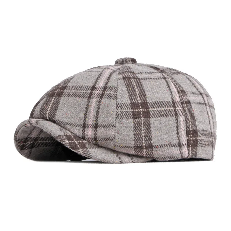 LDSLYJR Autumn Winter Polyester Plaid Newsboy Caps Flat Peaked Cap Men and Women Painter Beret Hats 56