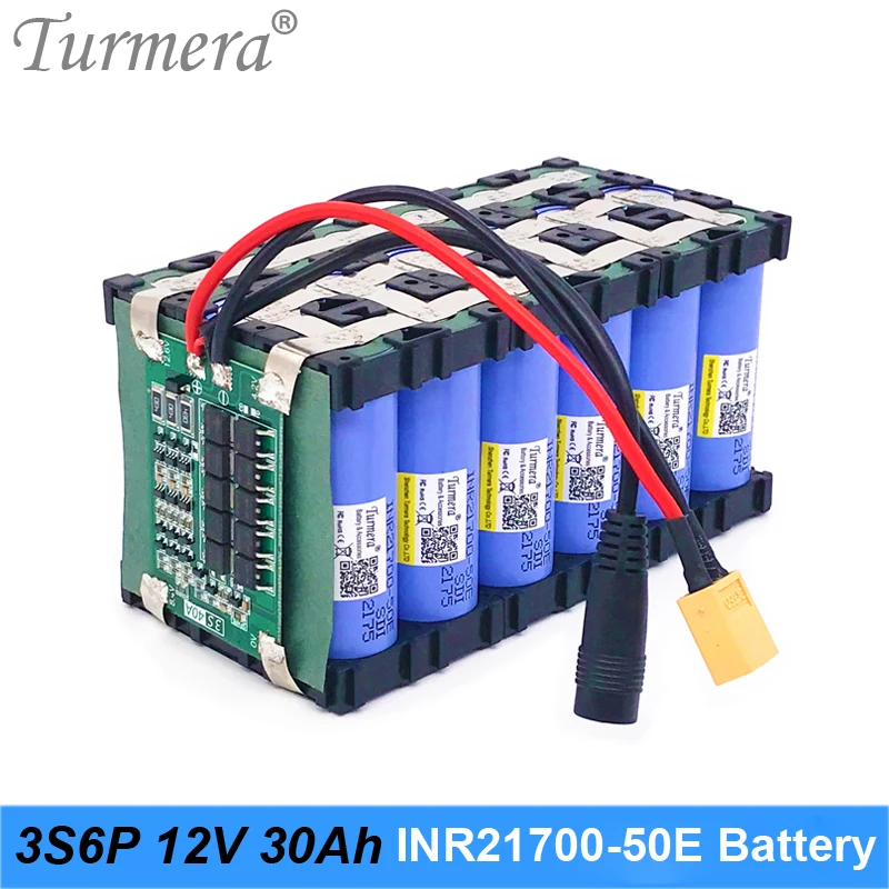 Lithium Battery 12V 30Ah 3S6P Use INR21700-50E 5000mAh 3.6V with 3S 40A Balance Board for Uninterrupted Power Supply 12V Turmera