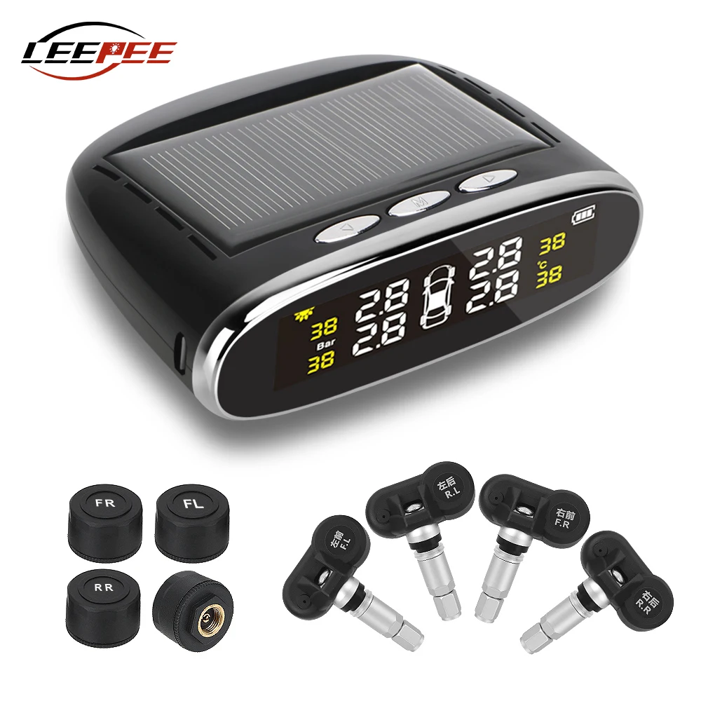 Wireless Solar TPMS Car Tire Pressure Sensors Monitoring System Auto Tyre Diagnostic Tools Tester Alarm Kit Digital Accessories