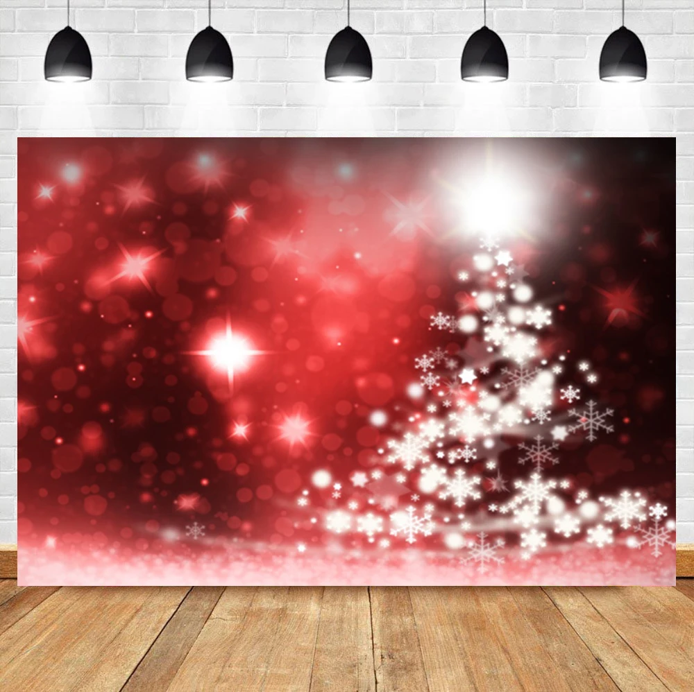 Laeacco luz de bolinhas vermelha bokeh, flocos de nece, natal, festa de aniversário, plano de fundo fotográfico para estúdio de fotografia