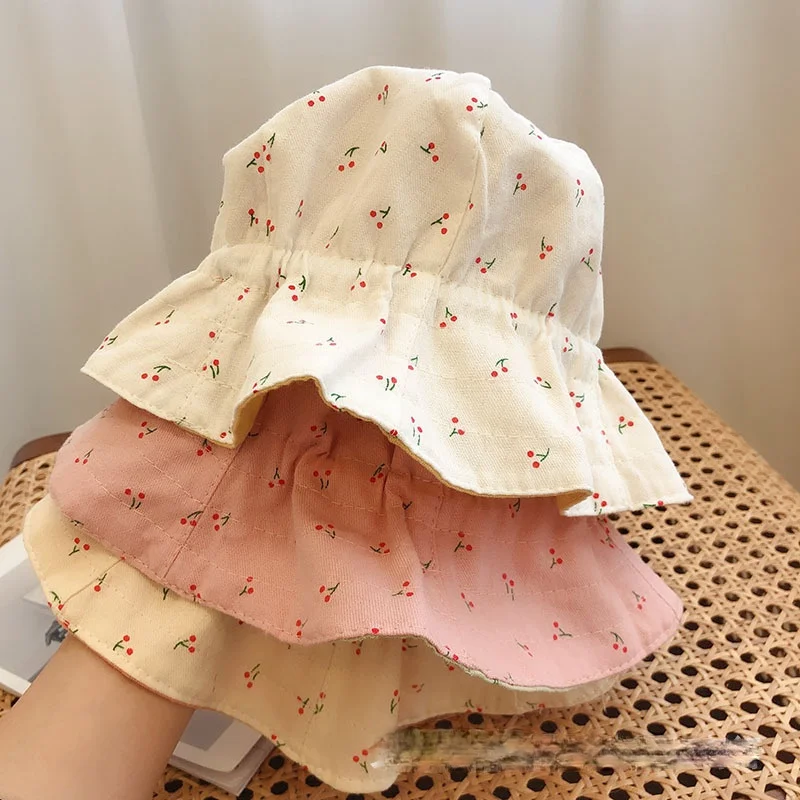 Double-sided Baby Hat Fruit Print Spring and Summer Children Girls Sun Hat Soft Stretch Outdoor Fisherman Hat Beach Basin Hat