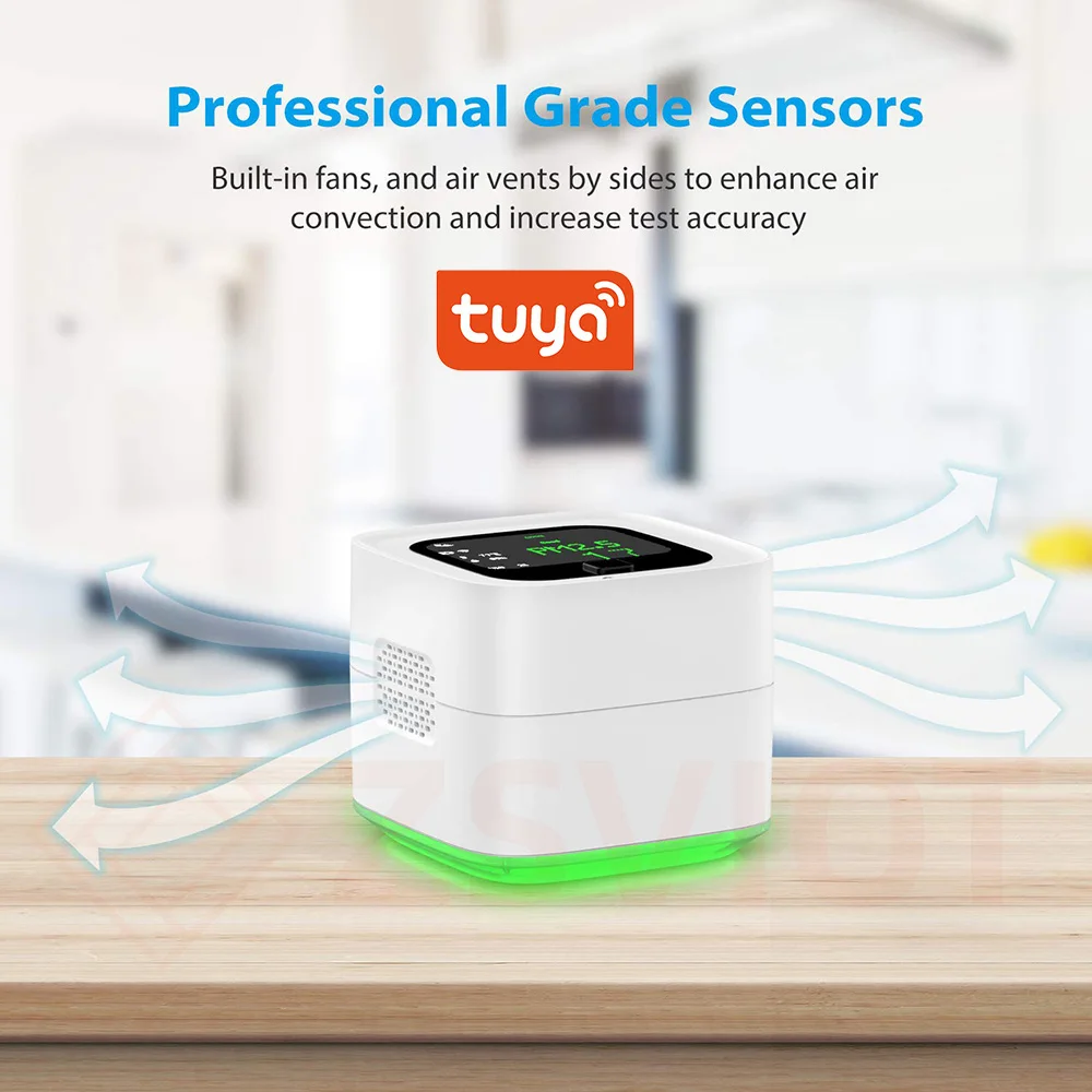 Tuya-Analisador de Qualidade do Ar com Wi-Fi, Sensor de Monitoramento PM2.5, Detector de Gás, Temperatura, Umidade, Testador de Gás