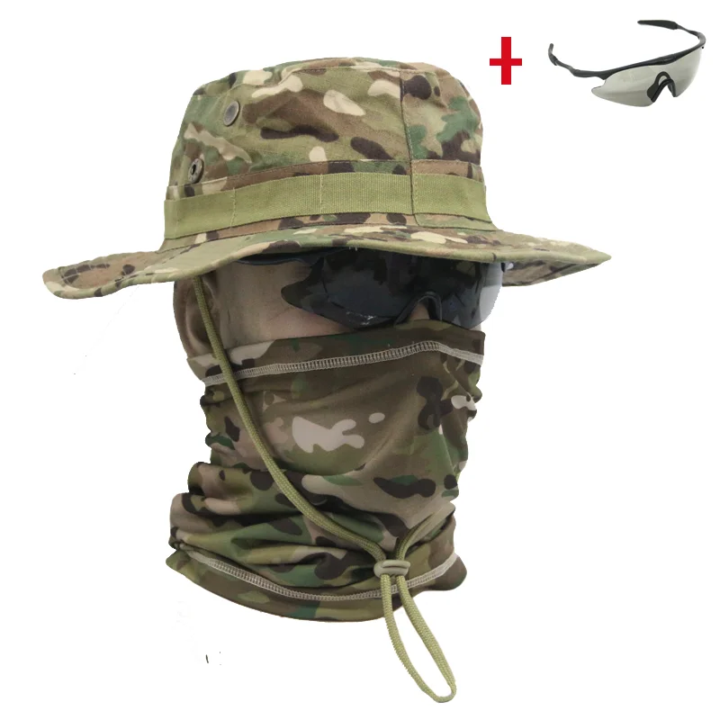 Camouflage Balaclava Magic Neck Scarf Face Mask With Tactical Bonnie Hat + glasses