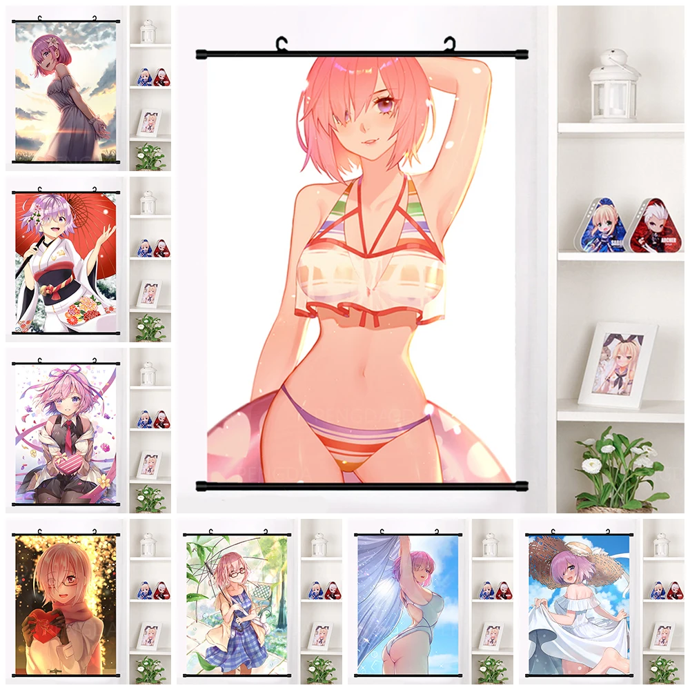 Poster Prints Fate Grand Order Mash Kyrielight Picture Plastic Hanging Scrolls Canvas Wall Art Home Decor Anime Cartoon Painting