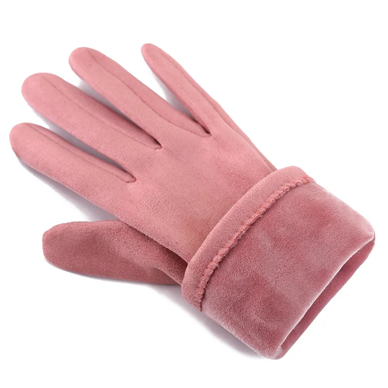 ผู้หญิงฤดูหนาวบางส่วนKeep Warm Touch Screen Gloves Plus Velvetน่ารักHairballนาฬิกาข้อมือหญิงWindproof Suedeผ้าถุงมือ