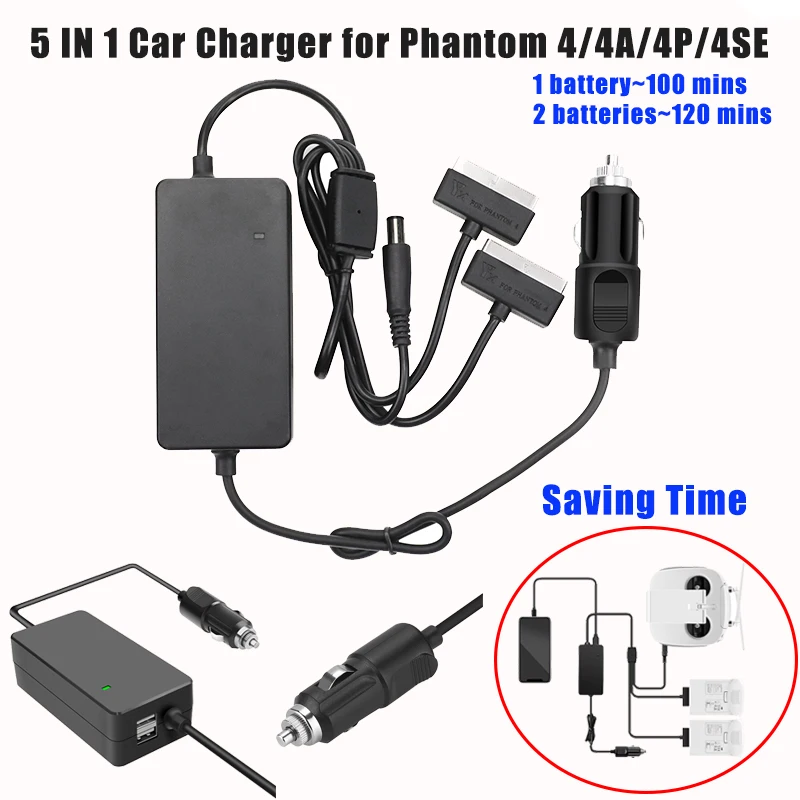 

5 IN 1 Car Vehicle Charger Battery Remote Control Power Charger Outdoor Multi Charging Hub For DJI Phantom 4 4Pro 4Advance 4SE