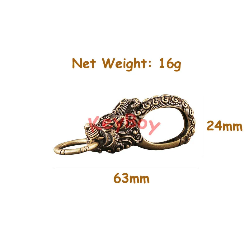 Pure Brass Red Eyes Dragon Head Keyrings Zodiac Dragon Keychain Men Waist Buckle Car Key Chain Pendant Charms Vintage  Jewelry