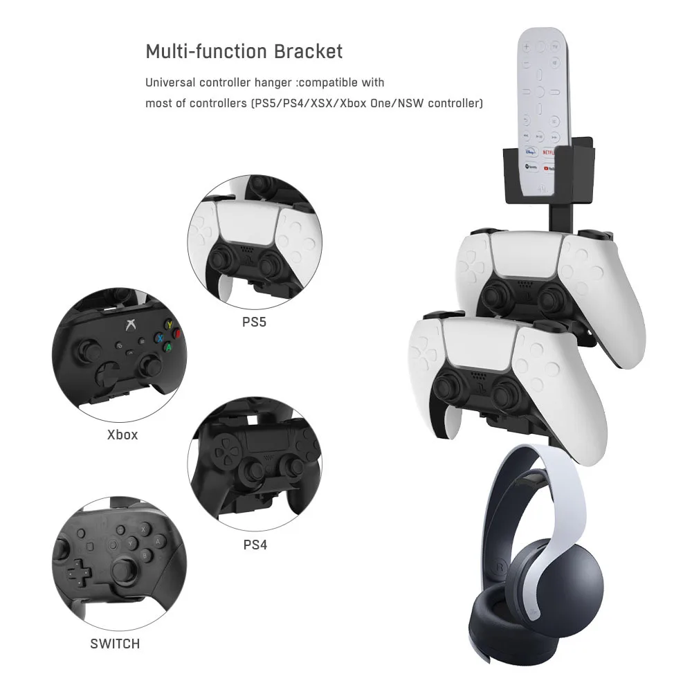 Wall Mount Stand สำหรับ PS5คอนโซล Bracket โฮสต์ Rack , Controller และหูฟังแขวนเก็บรีโมทคอนโทรลสนับสนุนจอแสดงผล