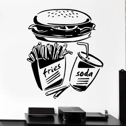 Big hamburger Wall Sicker Fast Food Fries Soda Burger Restaurant Wall Decal Burger Restaurant Window Decor Pop Art Decal 7560