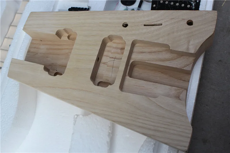 DIY Semi-Finished Headless Ash Electric Guitar Kits without Paint,Scalloped Maple Fretboard