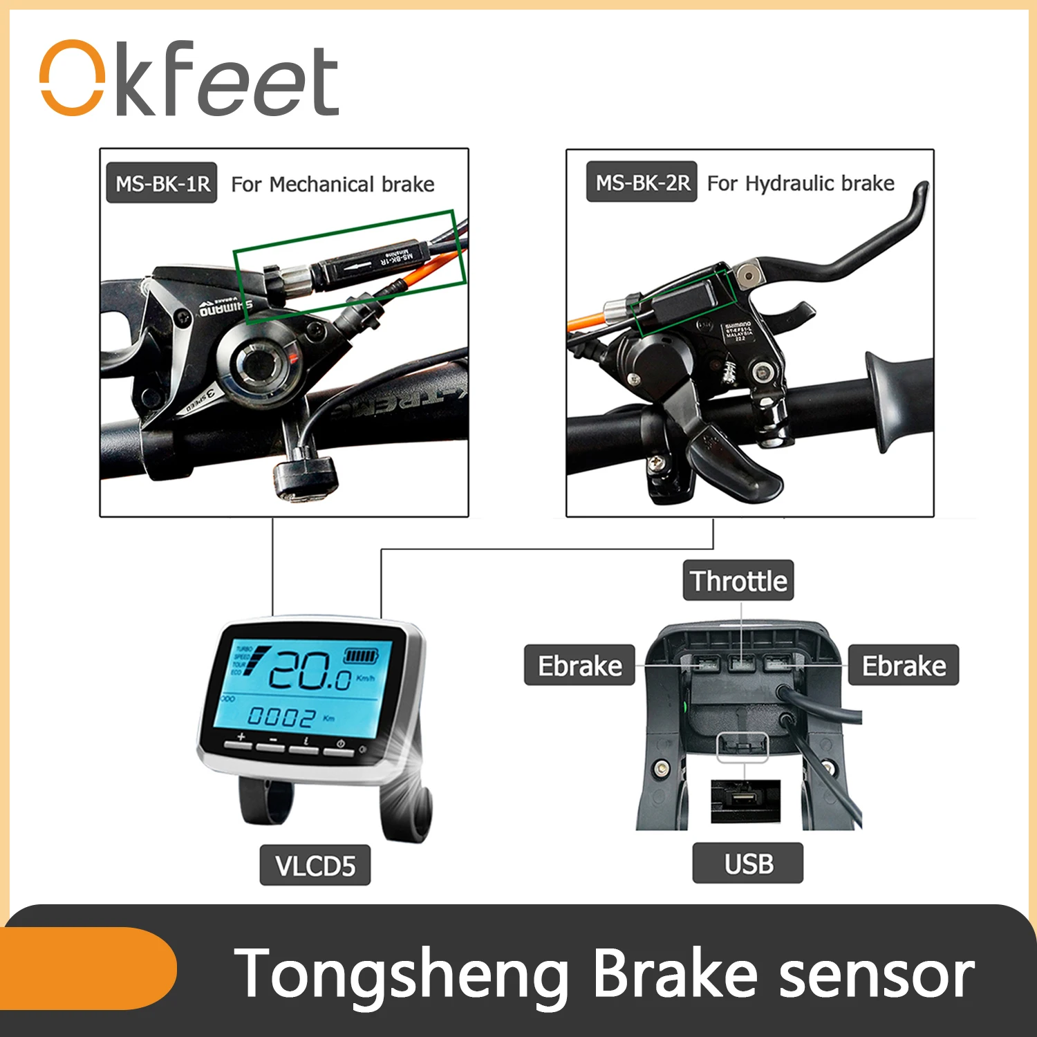 Okfeet TSDZ Mid Drive Motor Tongsheng Hydraulic Ebrake Brake Sensor for VLCD5 Display