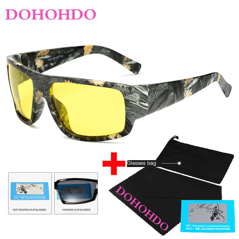 DOHOHDO Camo Square Polarized Sunglasses Men Camouflage Frame Sport Sun Glasses For Male Fishing Eyewear Oculos De Sol Masculino