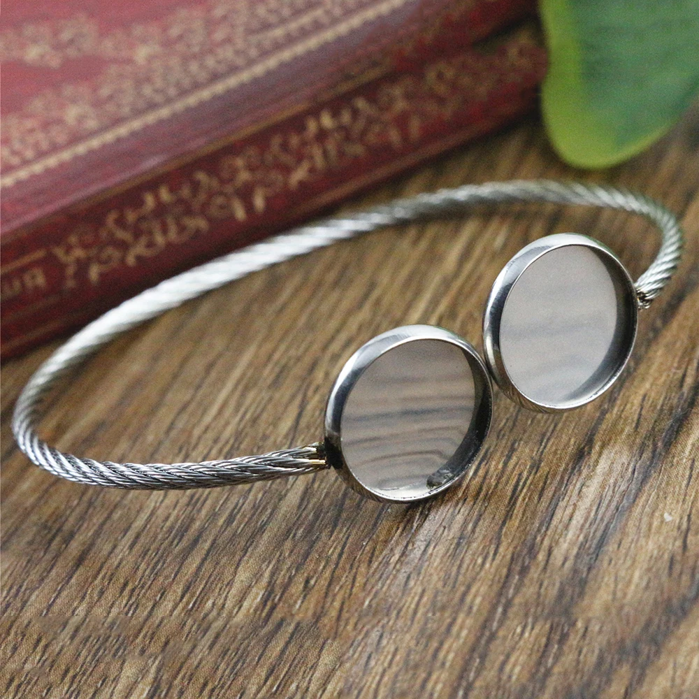 

2pcs Fit 12mm Round Glass Cabochon 316 Stainless Steel Super Flexible Bangle Base Bracelet Blank Tray Bezel Setting-T7-01