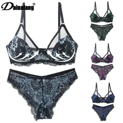 DaiNaFang Thong BCDE Cup Bra Sets Push Up Lace Hollow Ultra-Thin Thick Underwear Women Panties Female Lingerie