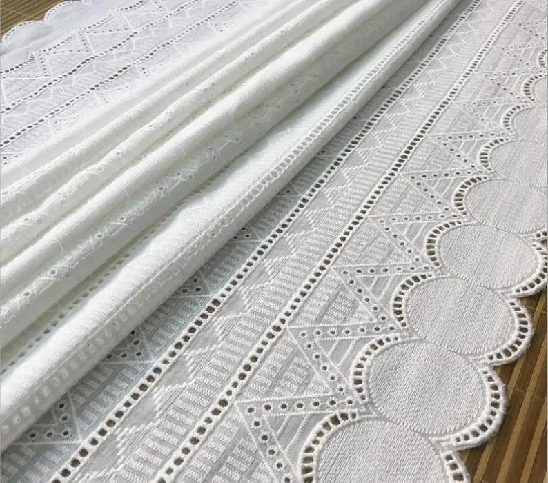 Circle Cotton Embroidery Lace Fabric With Bilateral Scalloped Trim In Off White By Yard 53\