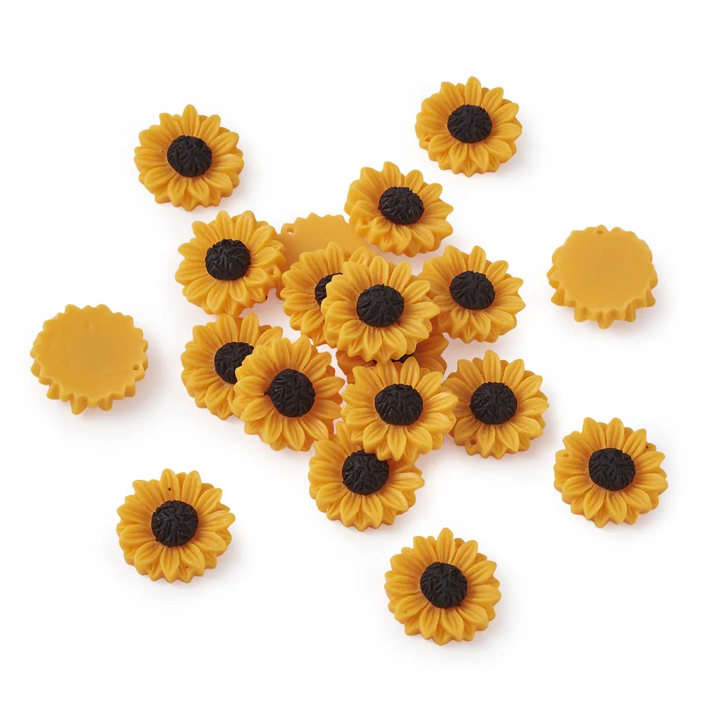 20pcs Dark Orange Sunflower Resin Charms Flatback Cabochon Beads Resin Pendants DIY Earrings KeyChains Jewelry Making Accessorie