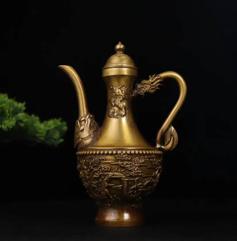 

Archaize seiko brass double dragon Pattern wine pot household decoration crafts statue