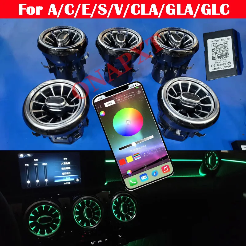 LED Für Benz A/C/E/S/V/CLA/GLA/GLC W176 W205 W213 W222 W447 W117 W156 X253 Bluetooth APP Düse Umgebungs Licht Air Vent Turbine – Detail 4