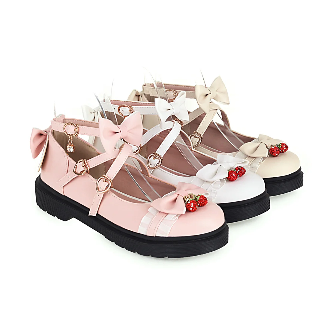 Spring Autumn Girls Sweet Lolita Mary Jane Shoes Bow Buckle Strap Vintage Students Cosplay Castle Princess Lace Low Heel Pumps