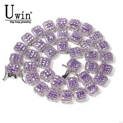 Uwin 13mm Baguette Bracelet Purple Black Blue Stone Paved Bling Pink Square CZ Iced Out Link Anklet Hiphop Jewelry For Gift