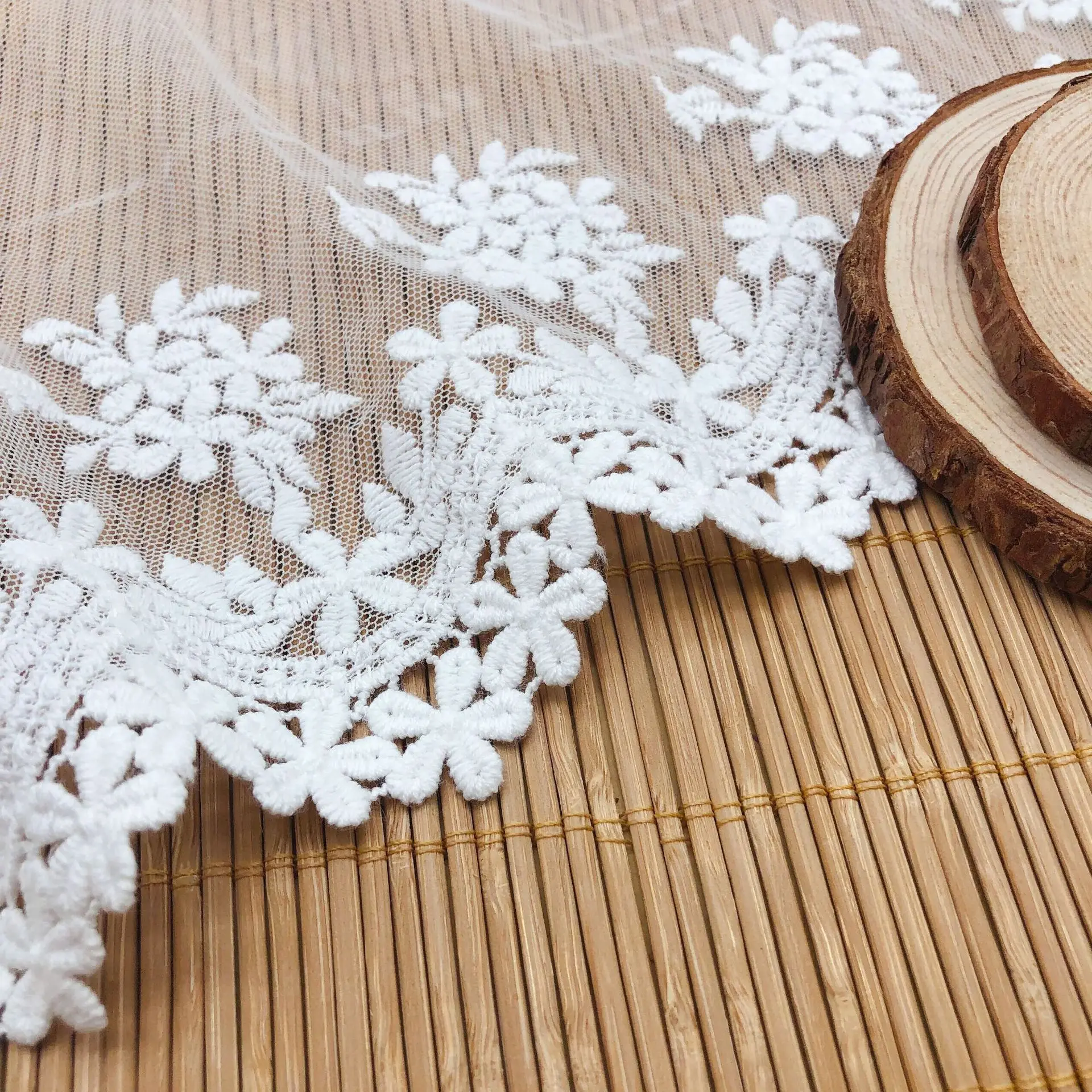 3YardLuxuryEmbroidery Fabrics Bride Wedding Dress lace Curtain Accessories Polyester Lace Trim DIY Craft Accessories Ivory White