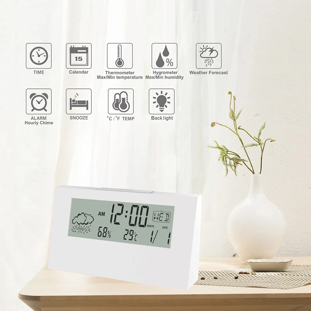 Digital desktop alarm clock with thermometer hygrometer electronic LCD kids bedside night clock with snooze back light Calendar