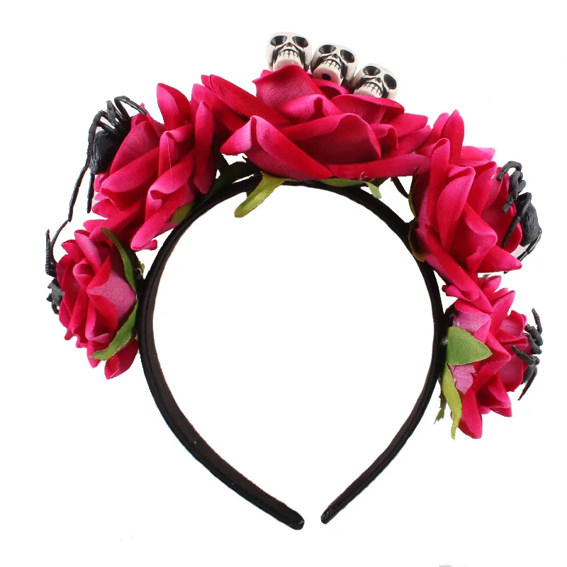 Simulation Rose Flower Skull Spider Head Buckle Headband  Christmas Party Funny Props Headdress Children Adult Easter