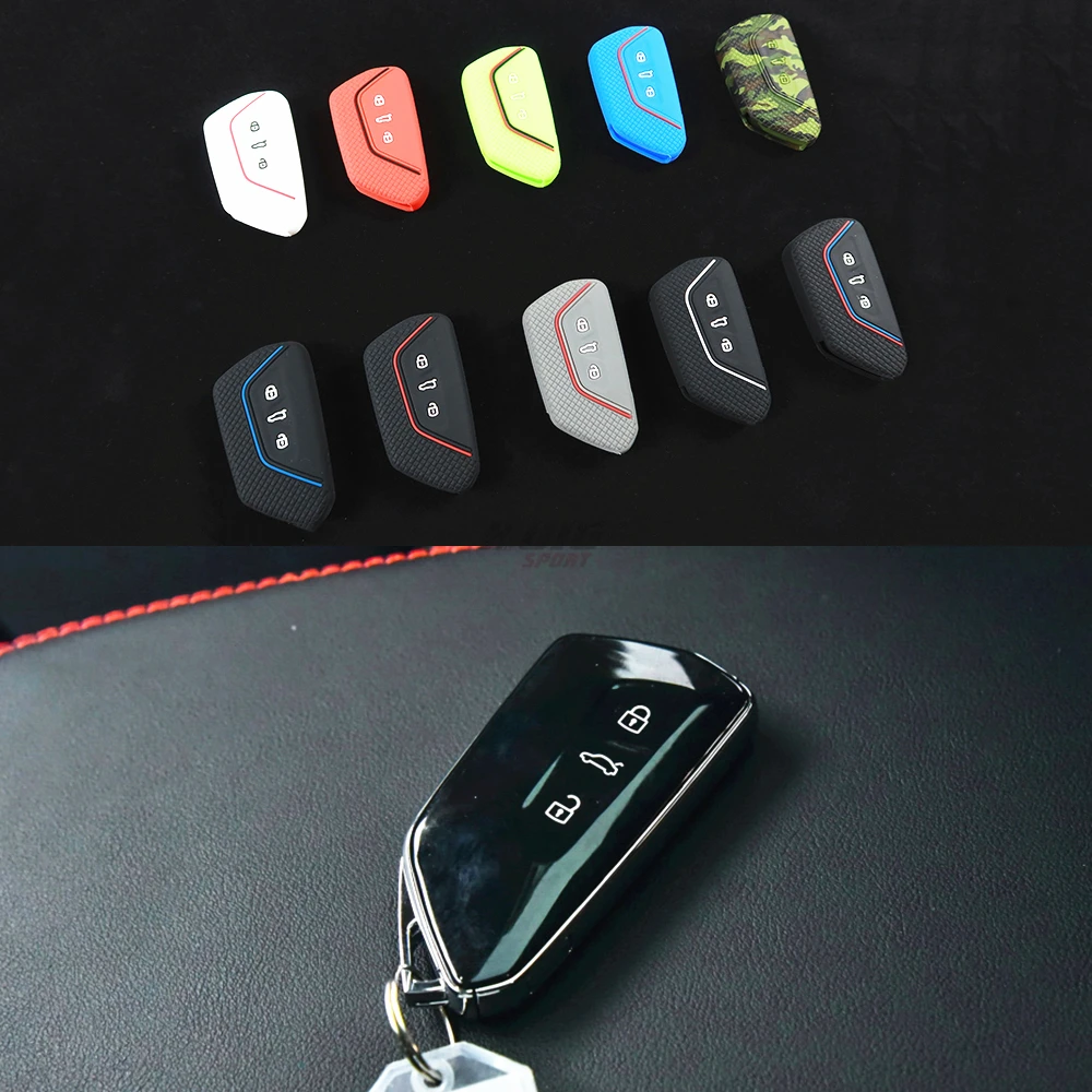 For Skoda Octavia a8 2020 2021 Car Rear Silicone Remote Smart Key Case Key Fob Holder Cover Trim For Seat leon fr mk4 2019 2020