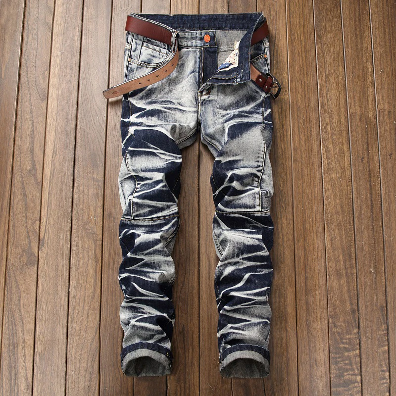 Men\'s Tie and Dye Denim Jeans Vintage Plus size Straight Pants Trousers