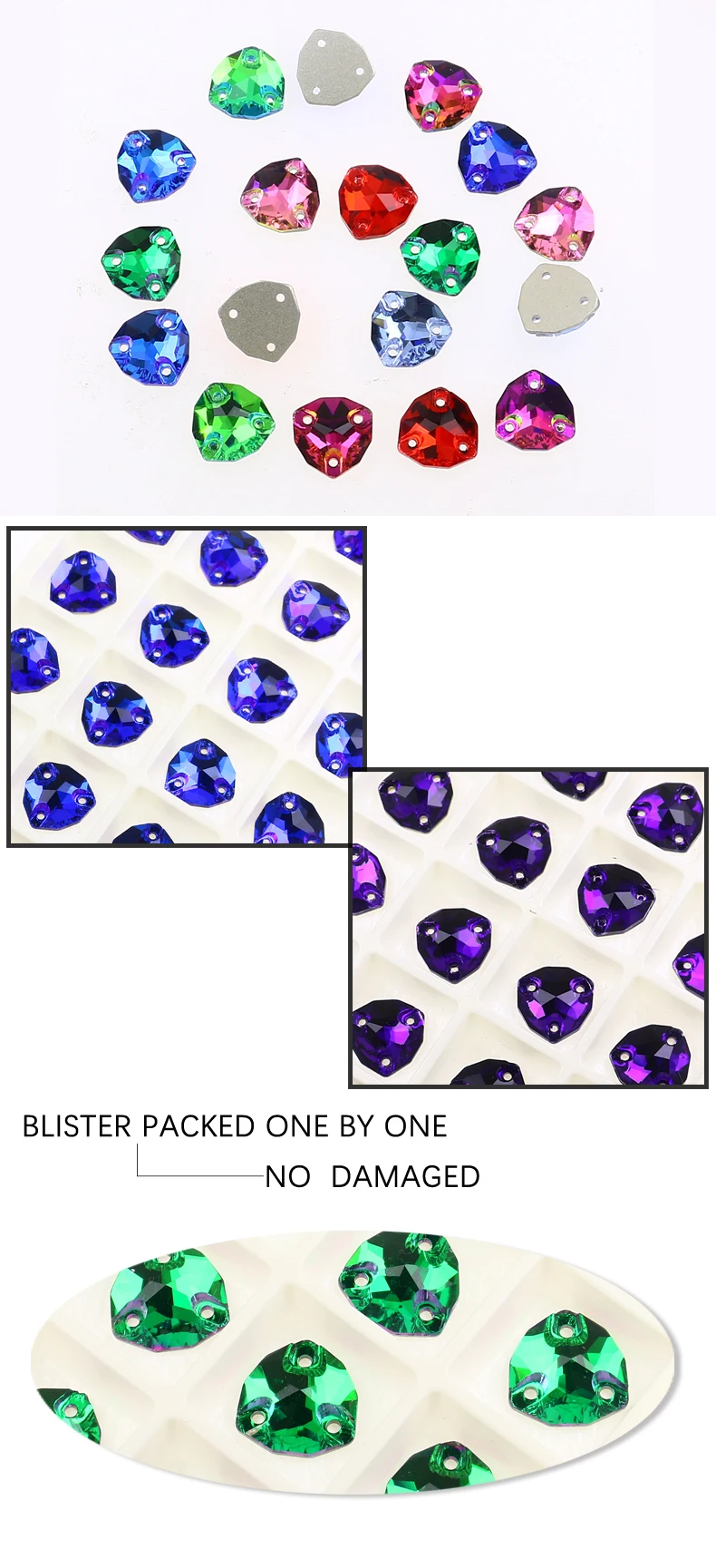 Crystal Rhinestones Fat Triangle All Color Sew On Stones Glass High Quality Flatback Sewing Rhinestone For Clothes Dress Shoes