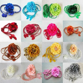 נשים כלה רב צבע גדול פרח עור שושבינה חגורות חגורת מתכוונן חגורת נשים שמלת רצועת לחתונה לנשף מפלגה