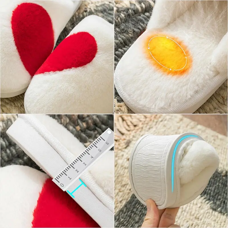 Women Home Slippers Winter Warm Plush Slippers Slip on Flat Shoes Female Soft Sole Furry Slides Indoor Non-slip Cotton Shoes Men