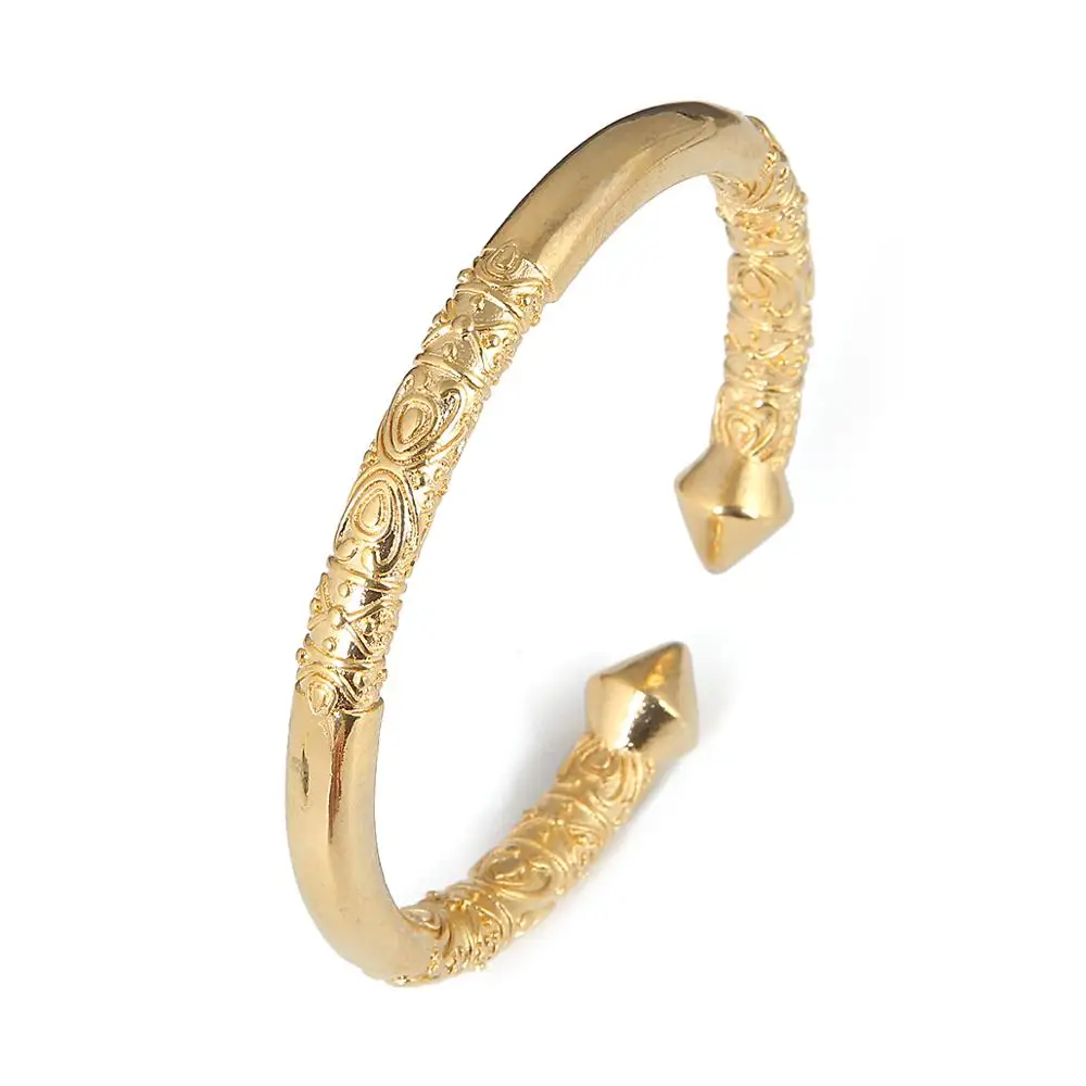 24K Gold Color African Fashion Cuff Engraved Embossing Bangles Trendy Women Men Jewelry