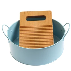 Montessori Laundry Activity Washing Clothes Kids Practical Life Materials Wood Washboard/ Metal Tub Basic Skill Learning Tool