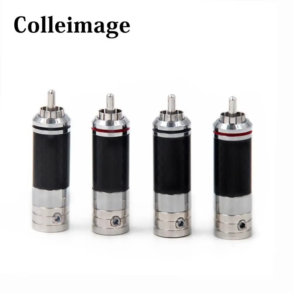 

Colleimage Hifi 4PCS Rhodium Plated RCA Plug Carbon Fiber for interconnects Cable HiFi Connector x4